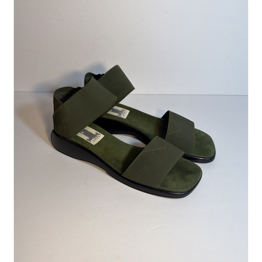 San Miguel Shoe Elastic Platform Sandal Heel Comfort Wedge Size 9 Olive Green